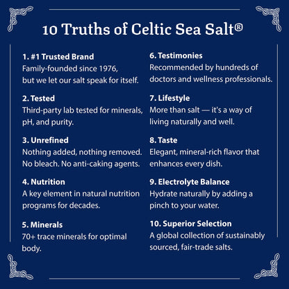 Celtic Sea Salt Fine Ground – Natural Mineral Salt, Sustainably Harvested, GMP Certified, Lab Tested – Baking, Cooking, Seasoning, Everyday Use – ½ Pound Resealable Bag