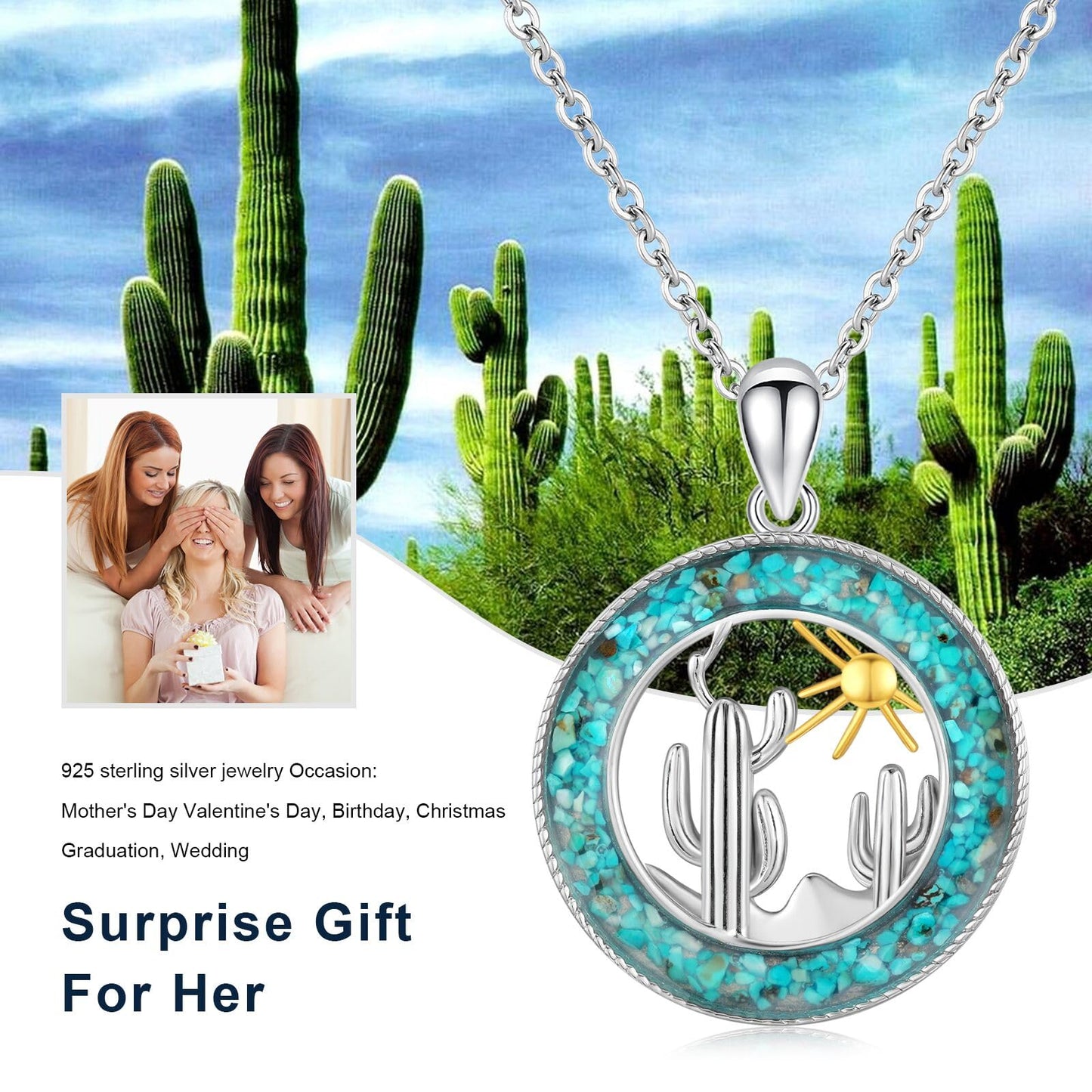 Midir&Etain Western Necklace 925 Sterling Silver Turquoise Pendant Highland Cow/Cow Skull/Hat/Tag/Cactus/Boot Cowgirl Country Jewelry for Women Men
