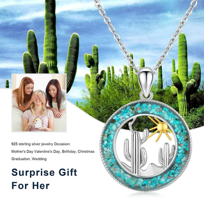 Midir&Etain Western Necklace 925 Sterling Silver Turquoise Pendant Highland Cow/Cow Skull/Hat/Tag/Cactus/Boot Cowgirl Country Jewelry for Women Men