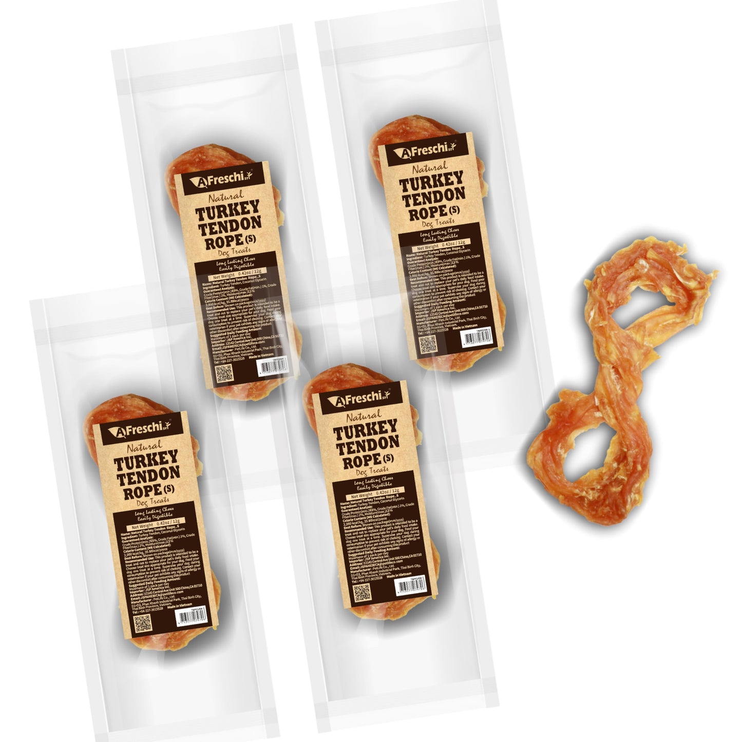 A Freschi srl Turkey Tendons for Dogs, USA-Sourced, Healthy Dog Treats, Rawhide-Free Puppy Chews, Long Lasting, All Natural, Hypoallergenic Dog Treats for Small Breeds, 40 Count Box Bone (S)