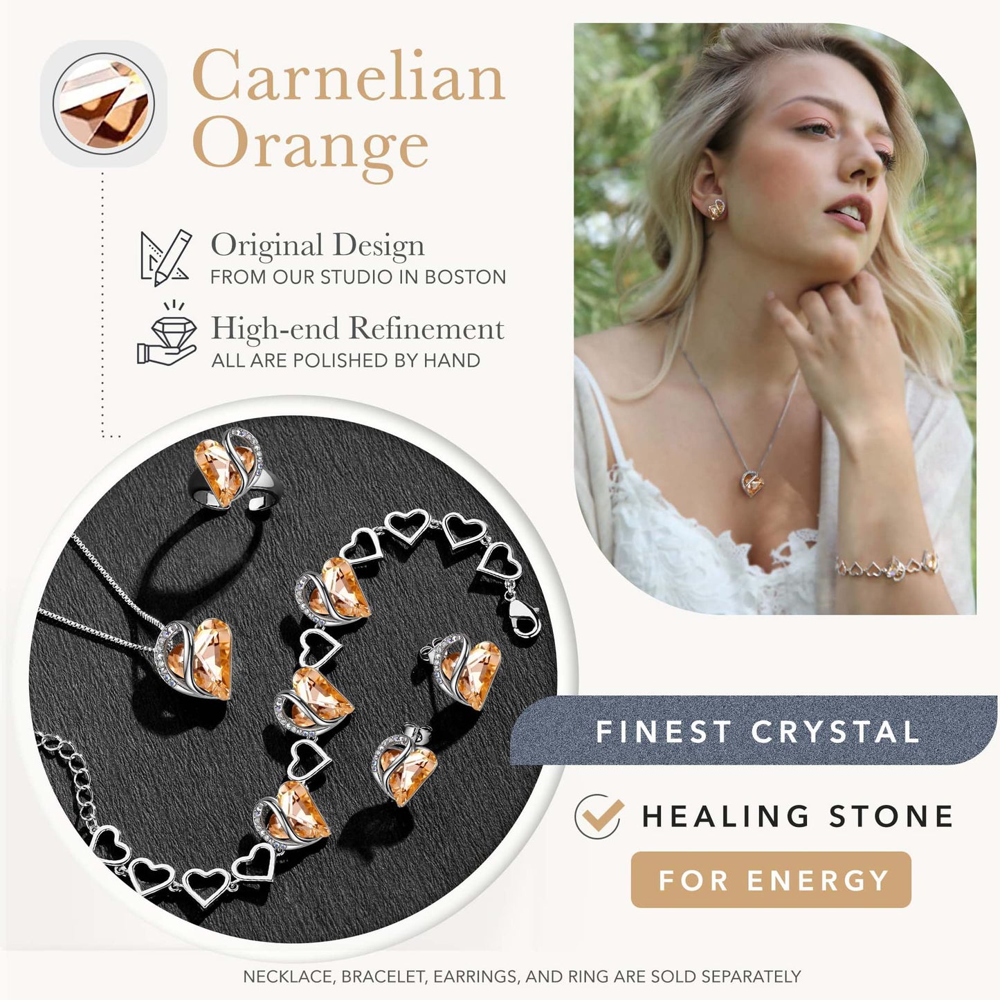 Leafael Infinity Love Heart Link Bracelets, Birthstone or Healing Stone Crystal Bracelet for Women, Silver Tone Jewelry Gifts for Her, 7-inch Chain and 2-inch Extender