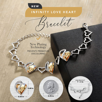 Leafael Infinity Love Heart Link Bracelets, Birthstone or Healing Stone Crystal Bracelet for Women, Silver Tone Jewelry Gifts for Her, 7-inch Chain and 2-inch Extender