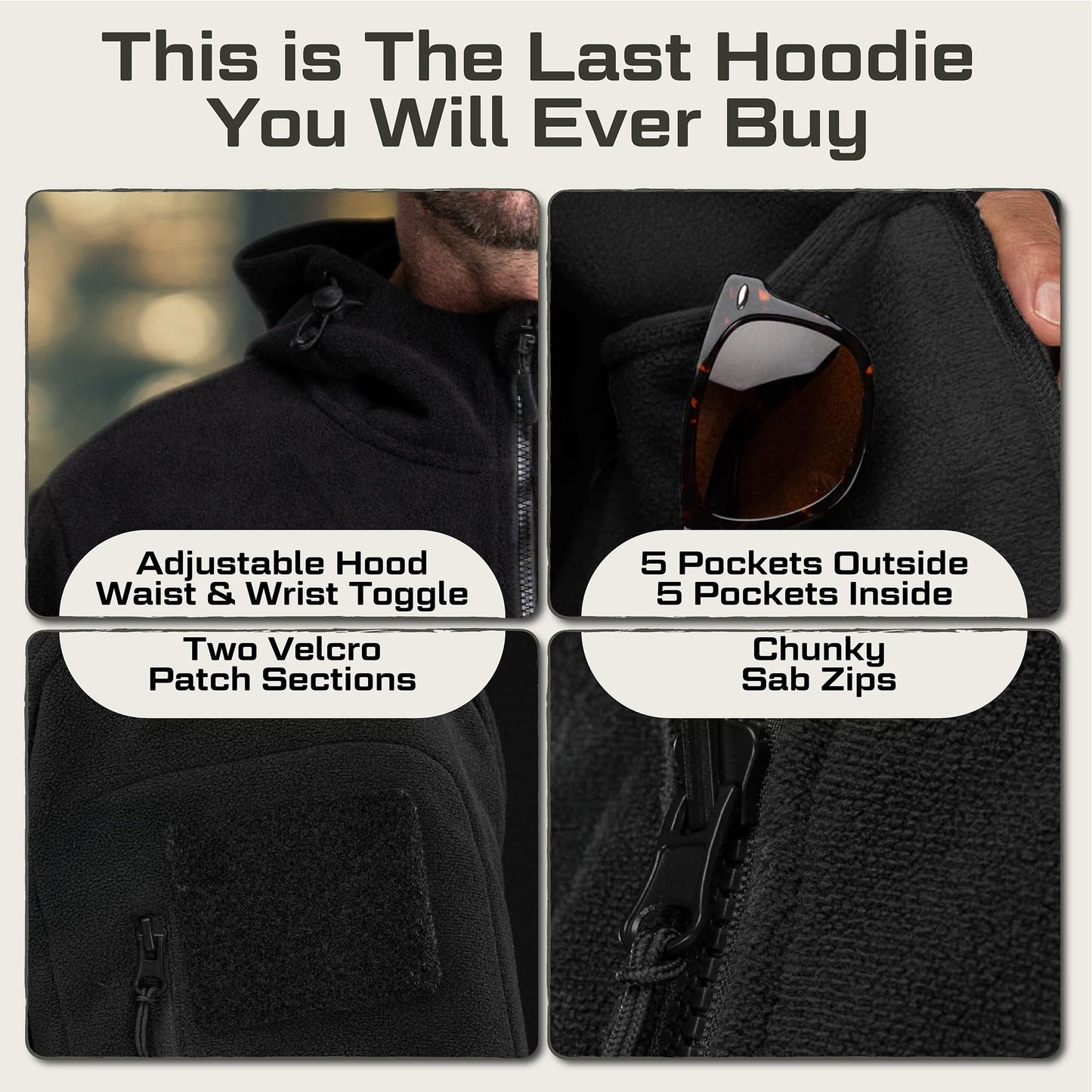 Baerskin Tactical Hoodie Jacket for Men 4.0 - Military Style Fleece Sweater for Cold, Rain, Wind or Snow