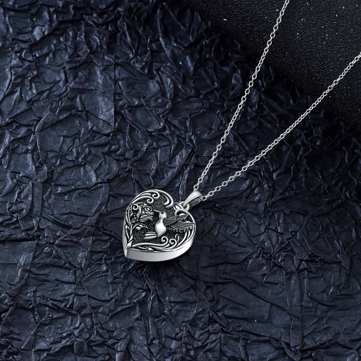 TOUPOP Hummingbird Urn Necklace for Ashes 925 Sterling Silver Heart Cremation Jewelry Keepsake Pendant with Funnel Filler Memorial Christmas Gifts for Women Mom Wife