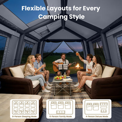 ABORON Inflatable Camping Tent, 4/6/8/10/12 Person Easy Setup Blow Up Tent with Hand Pump, PU3000mm Waterproof 4 Season Glamping Tent for Outdoor Camping