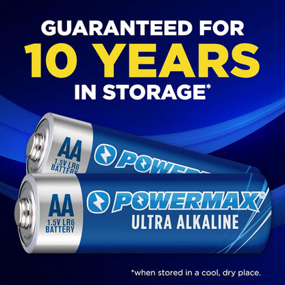 Powermax 48-Count AA Batteries, Ultra Long Lasting Alkaline Battery, 10-Year Shelf Life, Reclosable Packaging