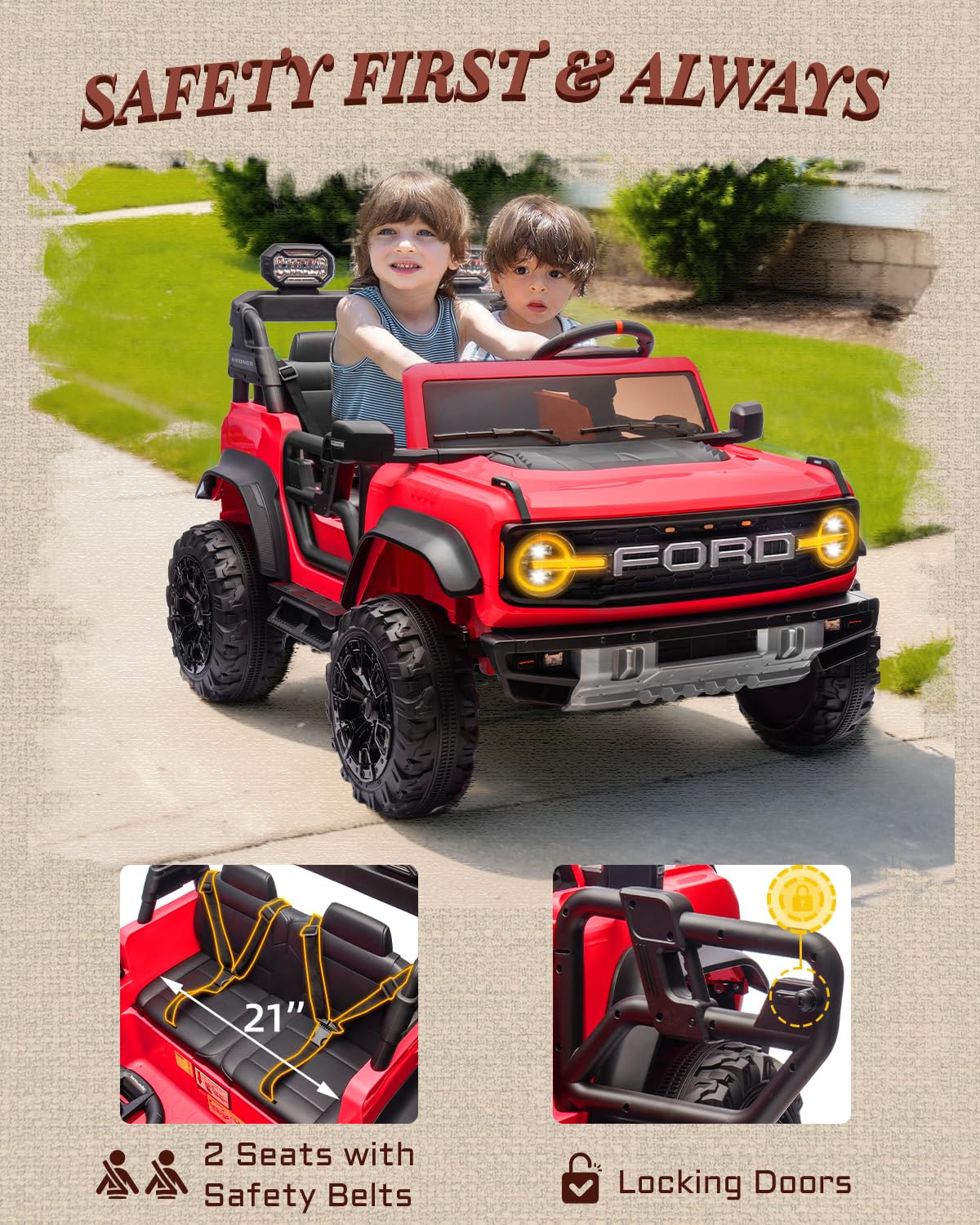 First Ride On 24V Ride on Toys for Big Kids, Licensed Ford Bronco Raptor 2 Seater Ride on Cars with Remote Control, Ride on Truck w/ 4-Wheeler Suspension, 3 Speeds, Led Lights, Bluetooth (24V, Pink) | First Ride On, 24V, for Big Kids, 2 Seater, with Remot