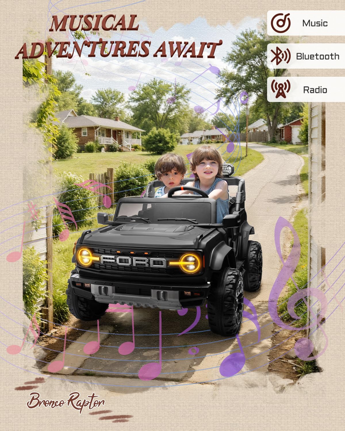 First Ride On 24V Ride on Toys for Big Kids, Licensed Ford Bronco Raptor 2 Seater Ride on Cars with Remote Control, Ride on Truck w/ 4-Wheeler Suspension, 3 Speeds, Led Lights, Bluetooth (24V, Pink) | First Ride On, 24V, for Big Kids, 2 Seater, with Remot
