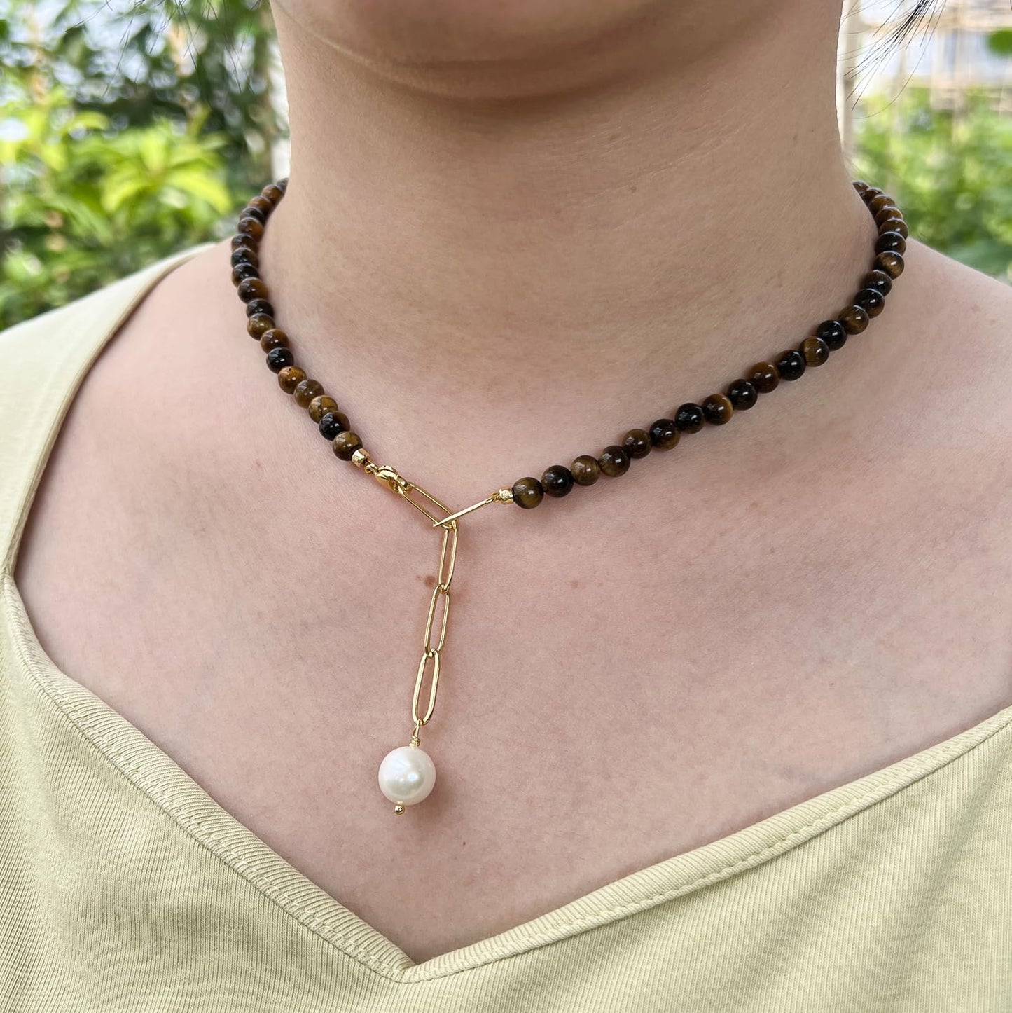 Green Aventurine Jade Necklace, Green Choker Necklace Healing Crystal Necklace with Pearl for Women, Handmade Necklaces Spiritual Jewelry for Women.