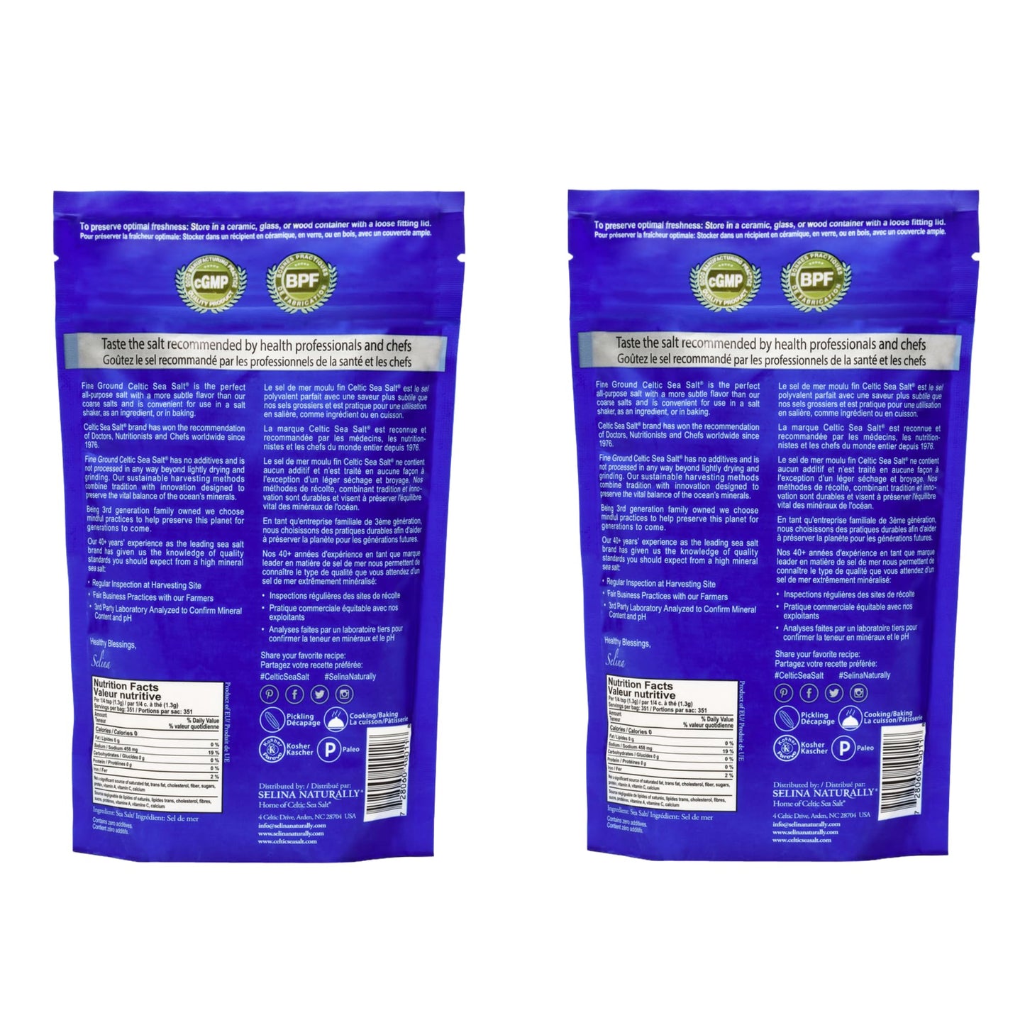 Celtic Sea Salt Fine Ground – Natural Mineral Salt, Sustainably Harvested, GMP Certified, Lab Tested – Baking, Cooking, Seasoning, Everyday Use – ½ Pound Resealable Bag