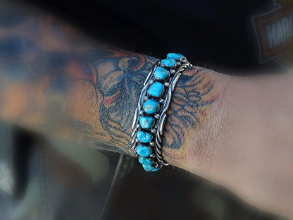 sterling silver Native American cuff bracelet genuine turquoise gemstones