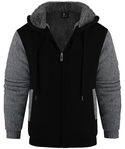 V VALANCH Men Hoodies Zip Up Sherpa Lined Sweatshirts Heavyweight Thick Warm Fleece Winter Jacket