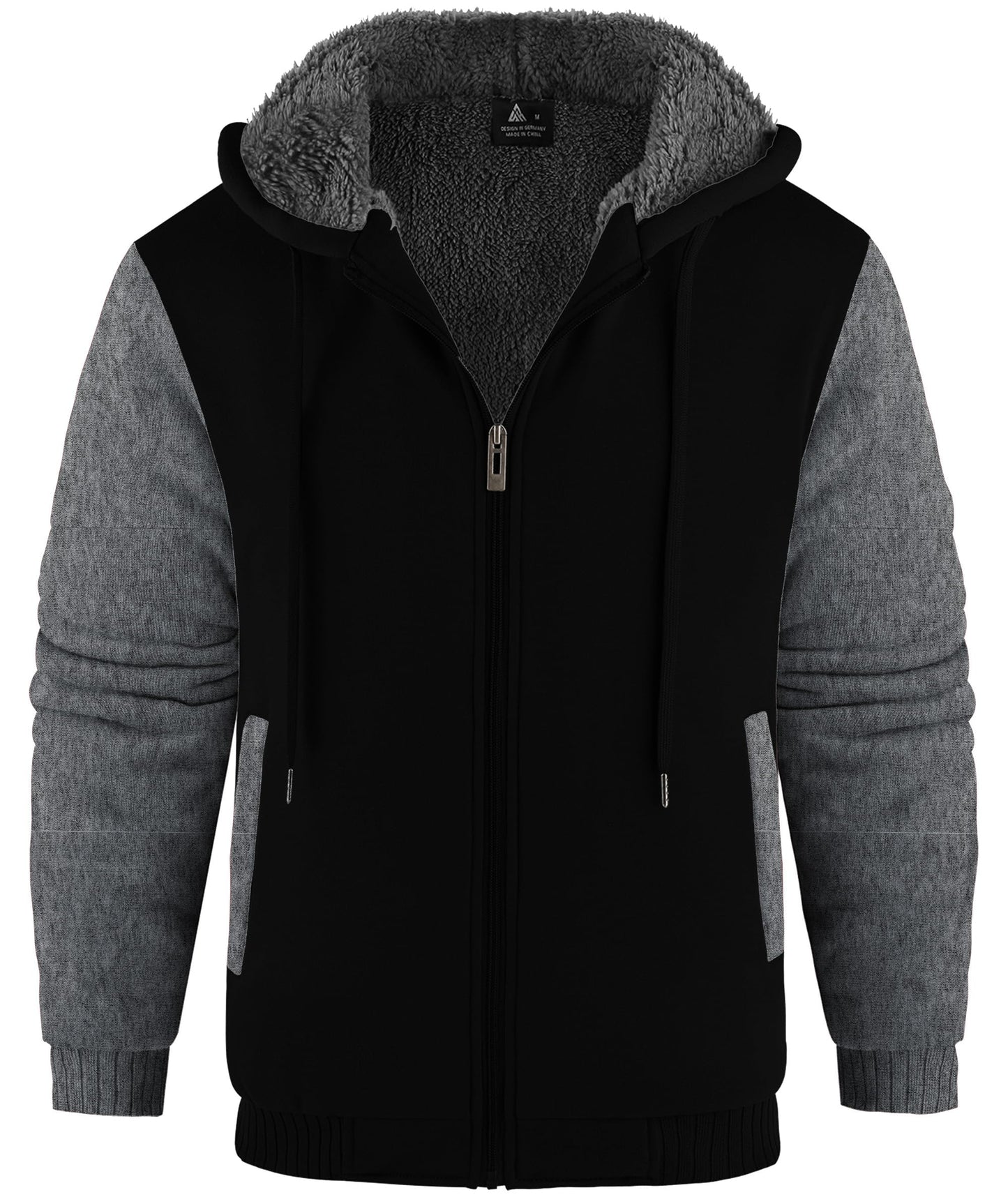 V VALANCH Men Hoodies Zip Up Sherpa Lined Sweatshirts Heavyweight Thick Warm Fleece Winter Jacket