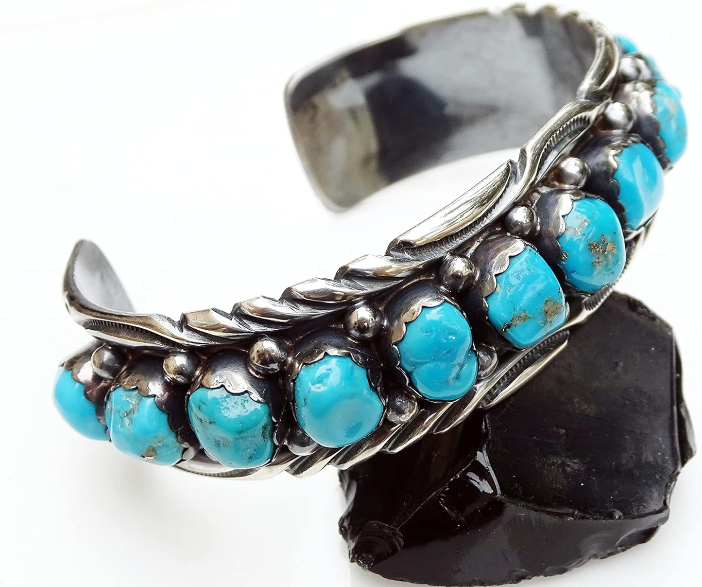 sterling silver Native American cuff bracelet genuine turquoise gemstones
