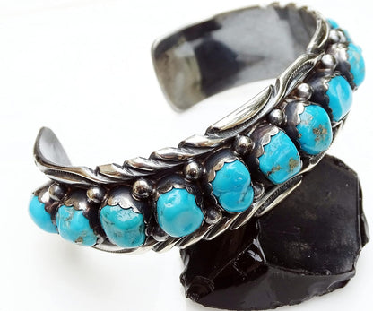 sterling silver Native American cuff bracelet genuine turquoise gemstones