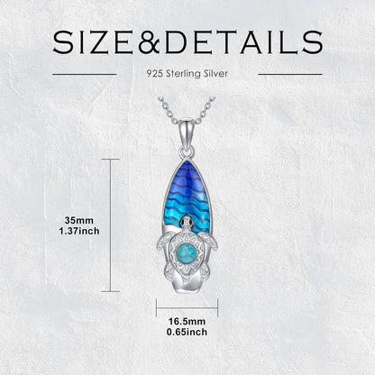 Surfboard Necklace for Women 925 Sterling Silver Natural Turquoise Surfboard Turtle Pendant Ocean Beach Necklaces Jewerly Gift for Women