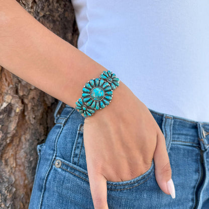 Turquoise Network Southwest Style Genuine Gemstones 925 Sterling Silver Cluster Bracelet