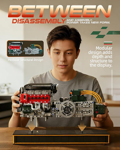 V12 Engine Model Kit That Runs, Build Your Own Mechanical Building Set with Battery Box and Motor, 2322PCS STEM Technic Toy for Adults Teens Age 14+