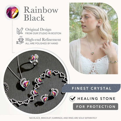 Leafael Infinity Love Heart Link Bracelets, Birthstone or Healing Stone Crystal Bracelet for Women, Silver Tone Jewelry Gifts for Her, 7-inch Chain and 2-inch Extender