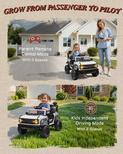 First Ride On 24V Ride on Toys for Big Kids, Licensed Ford Bronco Raptor 2 Seater Ride on Cars with Remote Control, Ride on Truck w/ 4-Wheeler Suspension, 3 Speeds, Led Lights, Bluetooth (24V, Pink) | First Ride On, 24V, for Big Kids, 2 Seater, with Remot