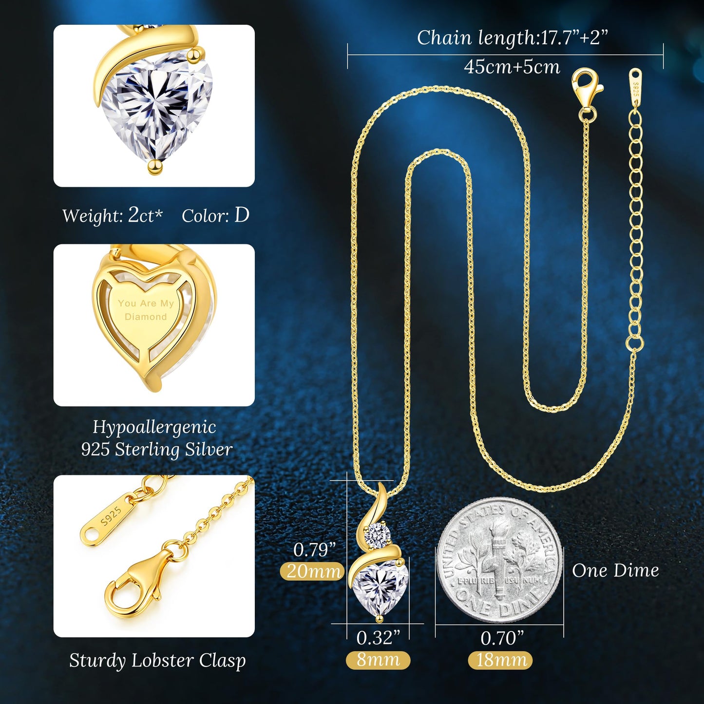 ANDSO Moissanite Heart Pendant Necklaces for Women, 925 Sterling Silver Necklace with Birthstone, Ideal Anniversary Present or Birthday Christmas Valentine Jewelry Gifts for Mom Wife Her Girlfriend