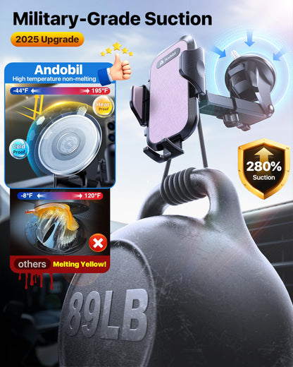 andobil Car Phone Holder, 2026 Military-Grade 89lbs Strongest Suction Phone Holders for Your Car Dashboard/Windshield/Vent Easy Clamp Car Phone Mount Stand for iPhone 17 16 15 14 13 Pro Max Samsung