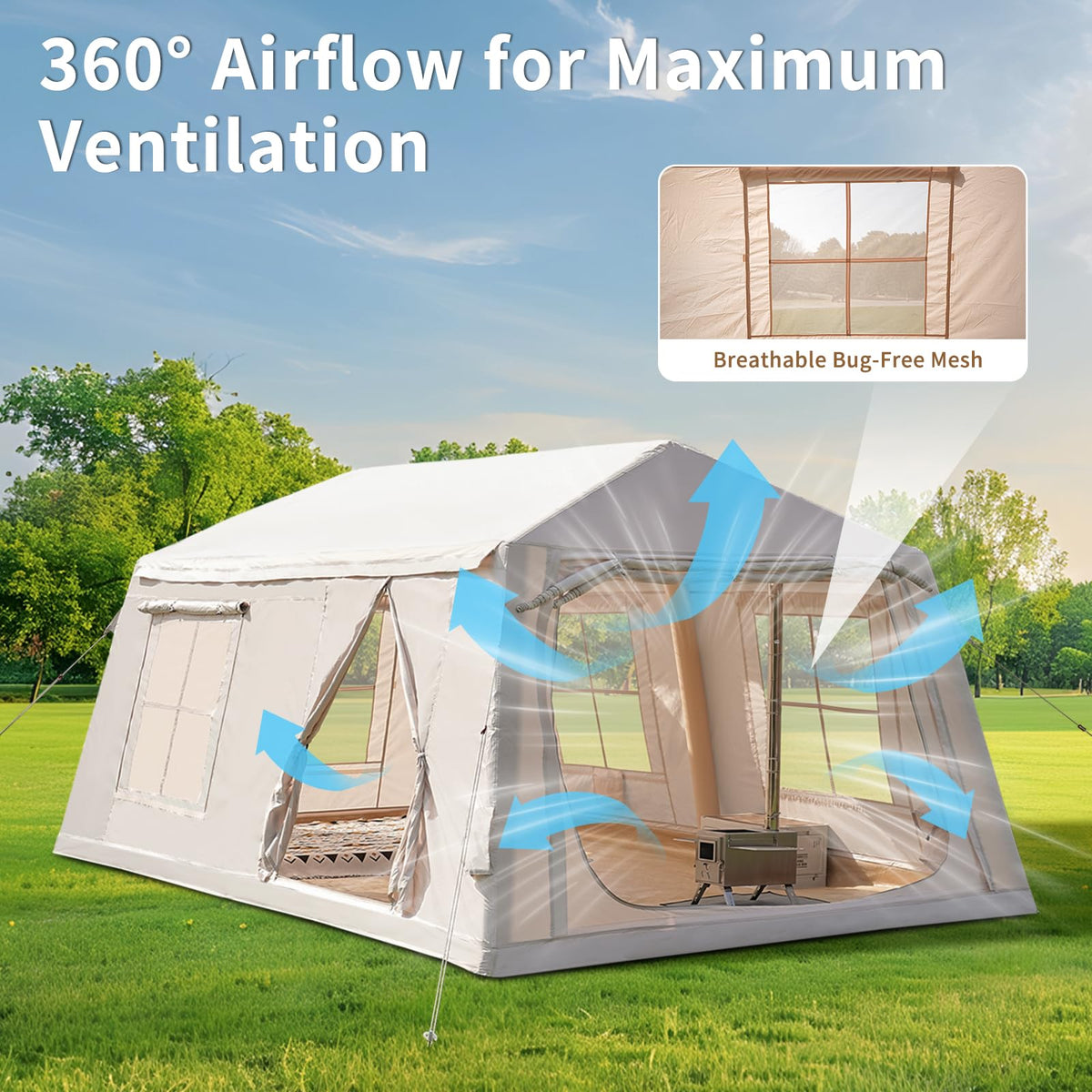 ABORON Inflatable Camping Tent, 4/6/8/10/12 Person Easy Setup Blow Up Tent with Hand Pump, PU3000mm Waterproof 4 Season Glamping Tent for Outdoor Camping