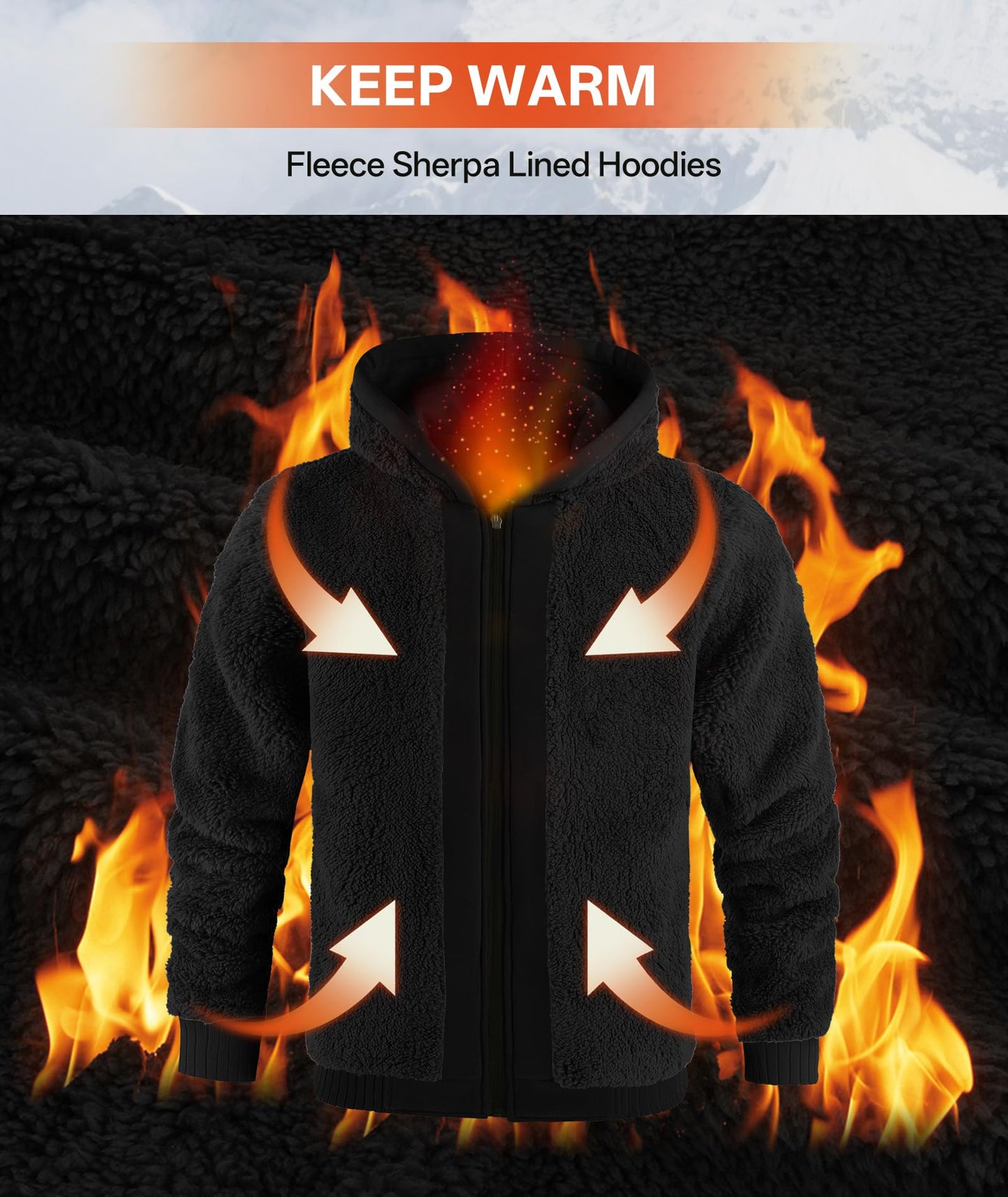 V VALANCH Men Hoodies Zip Up Sherpa Lined Sweatshirts Heavyweight Thick Warm Fleece Winter Jacket