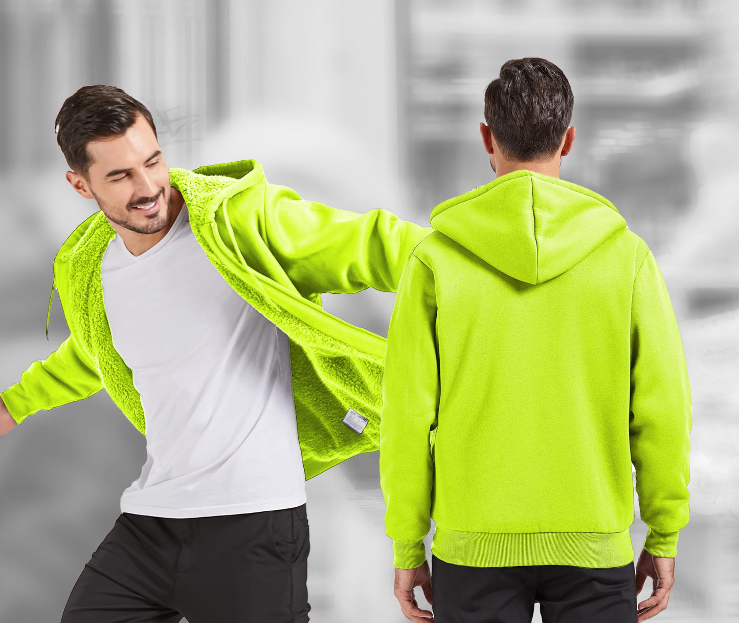 V VALANCH Men Hoodies Zip Up Sherpa Lined Sweatshirts Heavyweight Thick Warm Fleece Winter Jacket