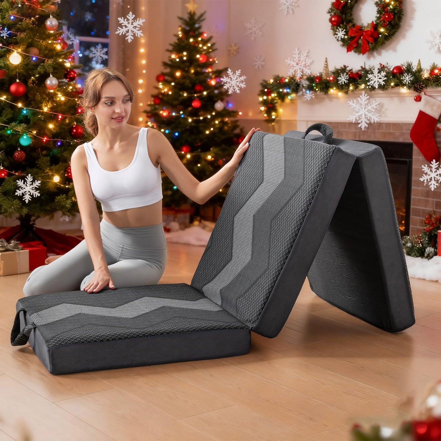 INGEROOM Trifold Mattress Queen - Memory Foam 6 inch Foldable Mattress for Camping, with Portable Handle, Non-Slip Folding Floor Bed Sofa for Guest Travel Yoga, Washable Breathable Cover