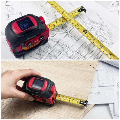 3 in 1 Digital Laser Tape Measure, 197ft/60m Laser Distance Meter, 16ft/5m Digital Tape Measure with Cross Line, AutoLock, ft/in/m Unit Switch, Measure Area, Volume, Pythagorean (Purple)