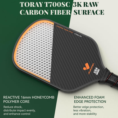 JOJOLEMON Pickleball Paddles, Carbon Fiber Pickleball Paddle with a 16mm Shark Power Polymer Core, The Pickleball Rackets Designed for Ultimate Spin & Consistency