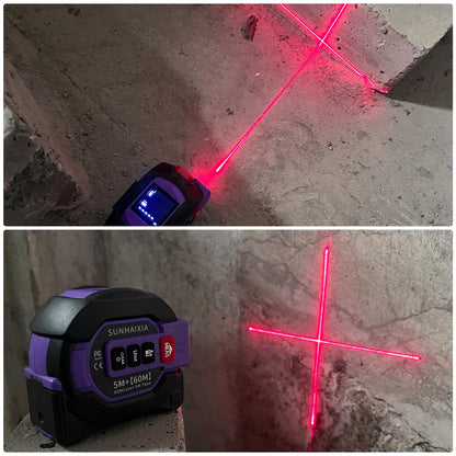 3 in 1 Digital Laser Tape Measure, 197ft/60m Laser Distance Meter, 16ft/5m Digital Tape Measure with Cross Line, AutoLock, ft/in/m Unit Switch, Measure Area, Volume, Pythagorean (Purple)