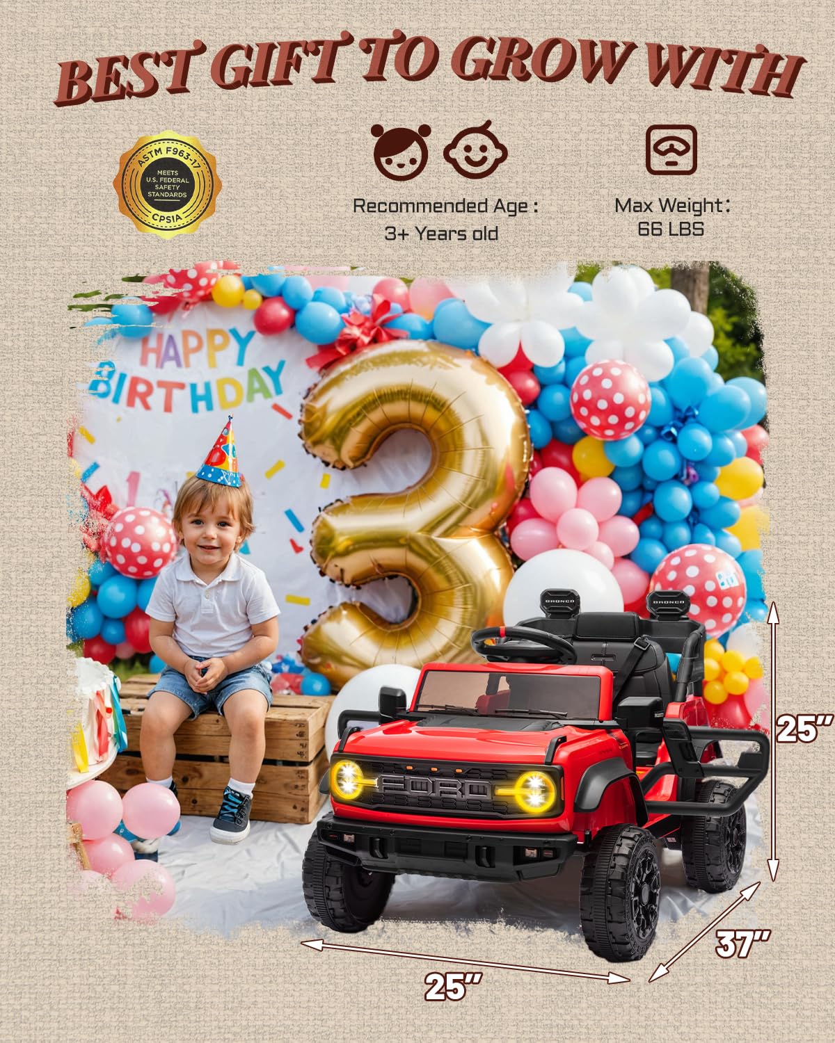 First Ride On 24V Ride on Toys for Big Kids, Licensed Ford Bronco Raptor 2 Seater Ride on Cars with Remote Control, Ride on Truck w/ 4-Wheeler Suspension, 3 Speeds, Led Lights, Bluetooth (24V, Pink) | First Ride On, 24V, for Big Kids, 2 Seater, with Remot