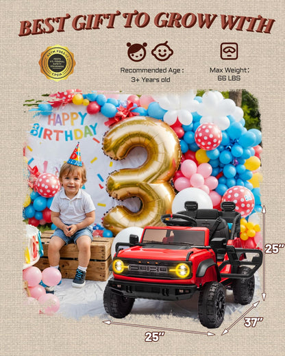 First Ride On 24V Ride on Toys for Big Kids, Licensed Ford Bronco Raptor 2 Seater Ride on Cars with Remote Control, Ride on Truck w/ 4-Wheeler Suspension, 3 Speeds, Led Lights, Bluetooth (24V, Pink) | First Ride On, 24V, for Big Kids, 2 Seater, with Remot