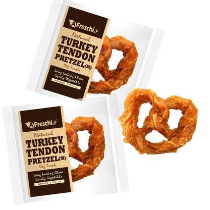 AFreschi Turkey Tendons for Dogs, USA-Sourced, Healthy Dog Treats, Rawhide-Free Puppy Chews, Long Lasting, All Natural, Hypoallergenic Dog Treats for Medium Breeds, 6 Count Pack Braid (M)