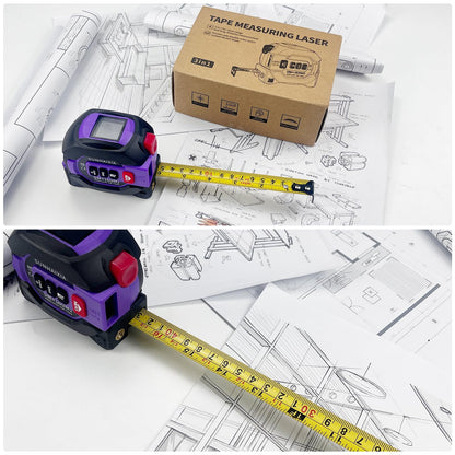 3 in 1 Digital Laser Tape Measure, 197ft/60m Laser Distance Meter, 16ft/5m Digital Tape Measure with Cross Line, AutoLock, ft/in/m Unit Switch, Measure Area, Volume, Pythagorean (Purple)