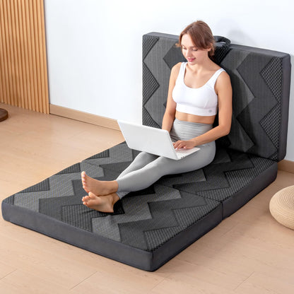 INGEROOM Trifold Mattress Queen - Memory Foam 6 inch Foldable Mattress for Camping, with Portable Handle, Non-Slip Folding Floor Bed Sofa for Guest Travel Yoga, Washable Breathable Cover