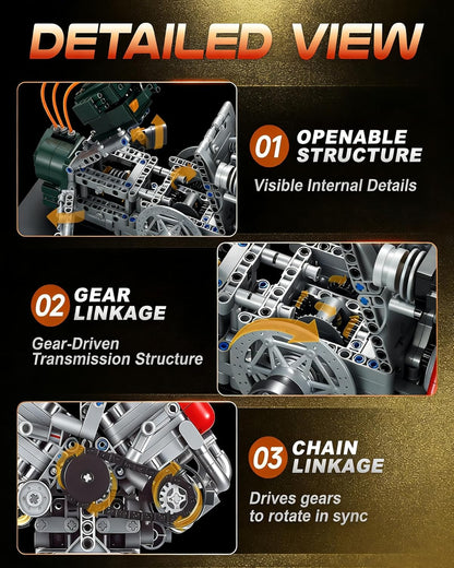 V12 Engine Model Kit That Runs, Build Your Own Mechanical Building Set with Battery Box and Motor, 2322PCS STEM Technic Toy for Adults Teens Age 14+