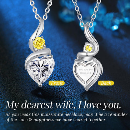 ANDSO Moissanite Heart Pendant Necklaces for Women, 925 Sterling Silver Necklace with Birthstone, Ideal Anniversary Present or Birthday Christmas Valentine Jewelry Gifts for Mom Wife Her Girlfriend