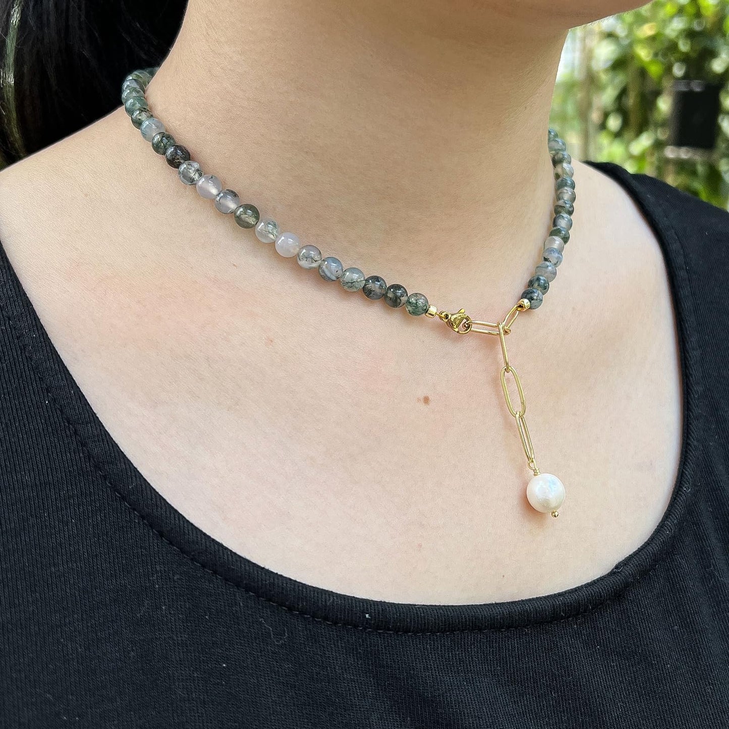 Green Aventurine Jade Necklace, Green Choker Necklace Healing Crystal Necklace with Pearl for Women, Handmade Necklaces Spiritual Jewelry for Women.