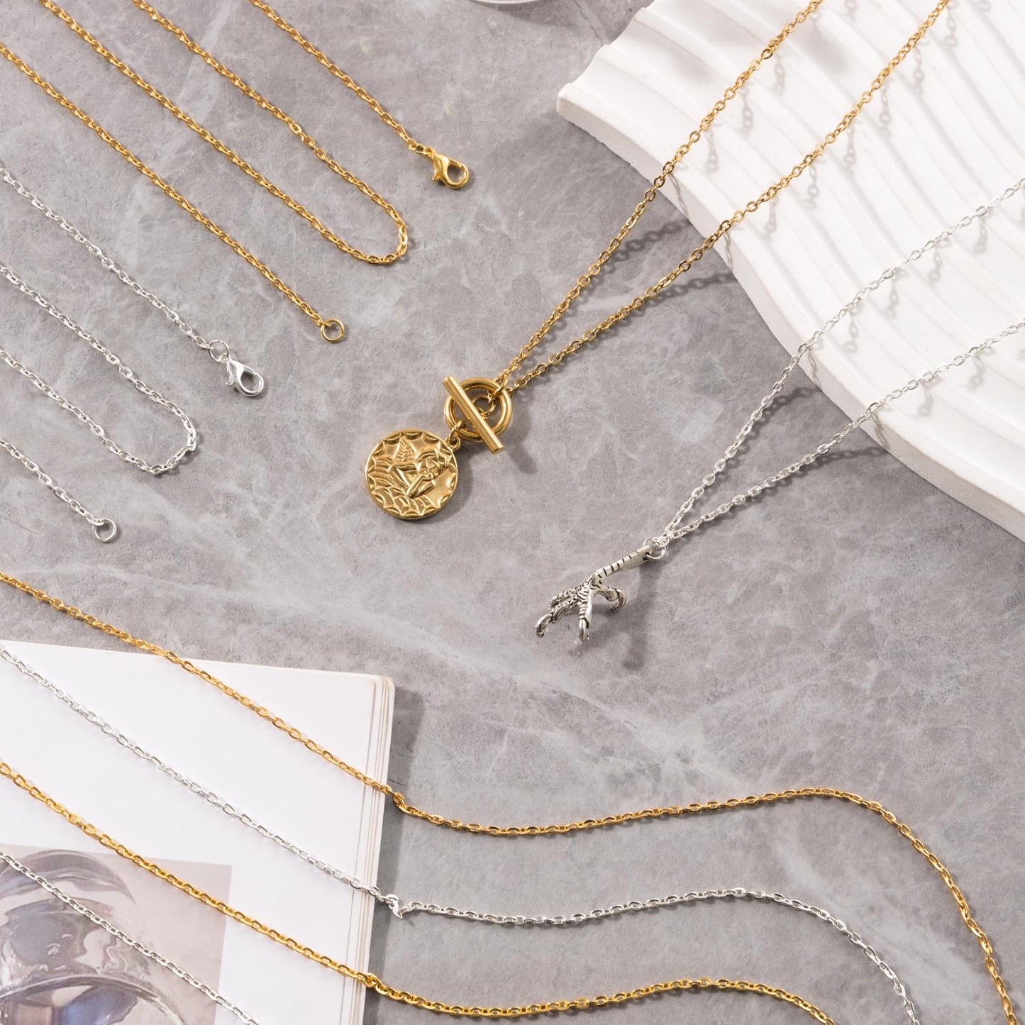 Lemonkey 24 Pack Necklace Chains Bulk,Gold and Silver Plated DIY Cable Link Chains for Jewelry Making 18 Inches