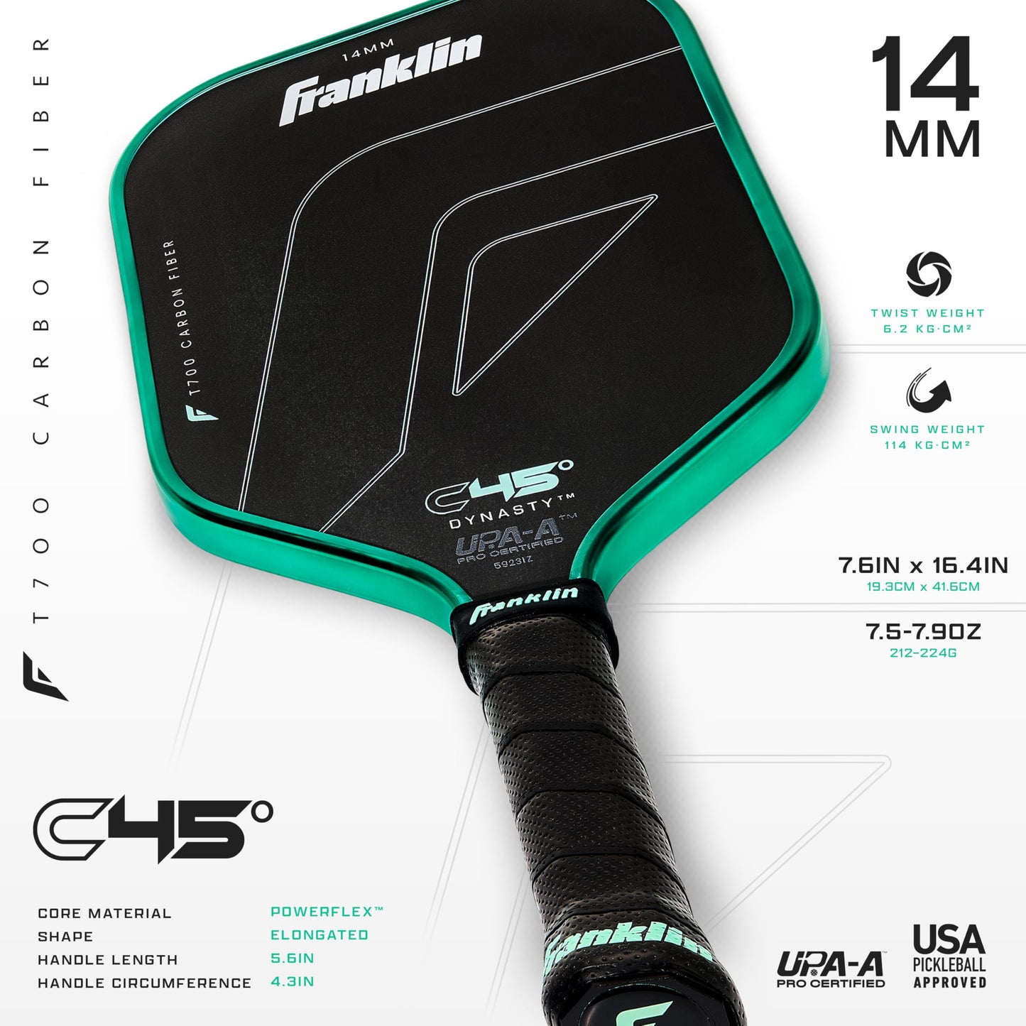 Franklin Sports PRO Pickleball Paddles – C45 Carbon Fiber Series - Official USAP + UPA Approved – Pro Player Design