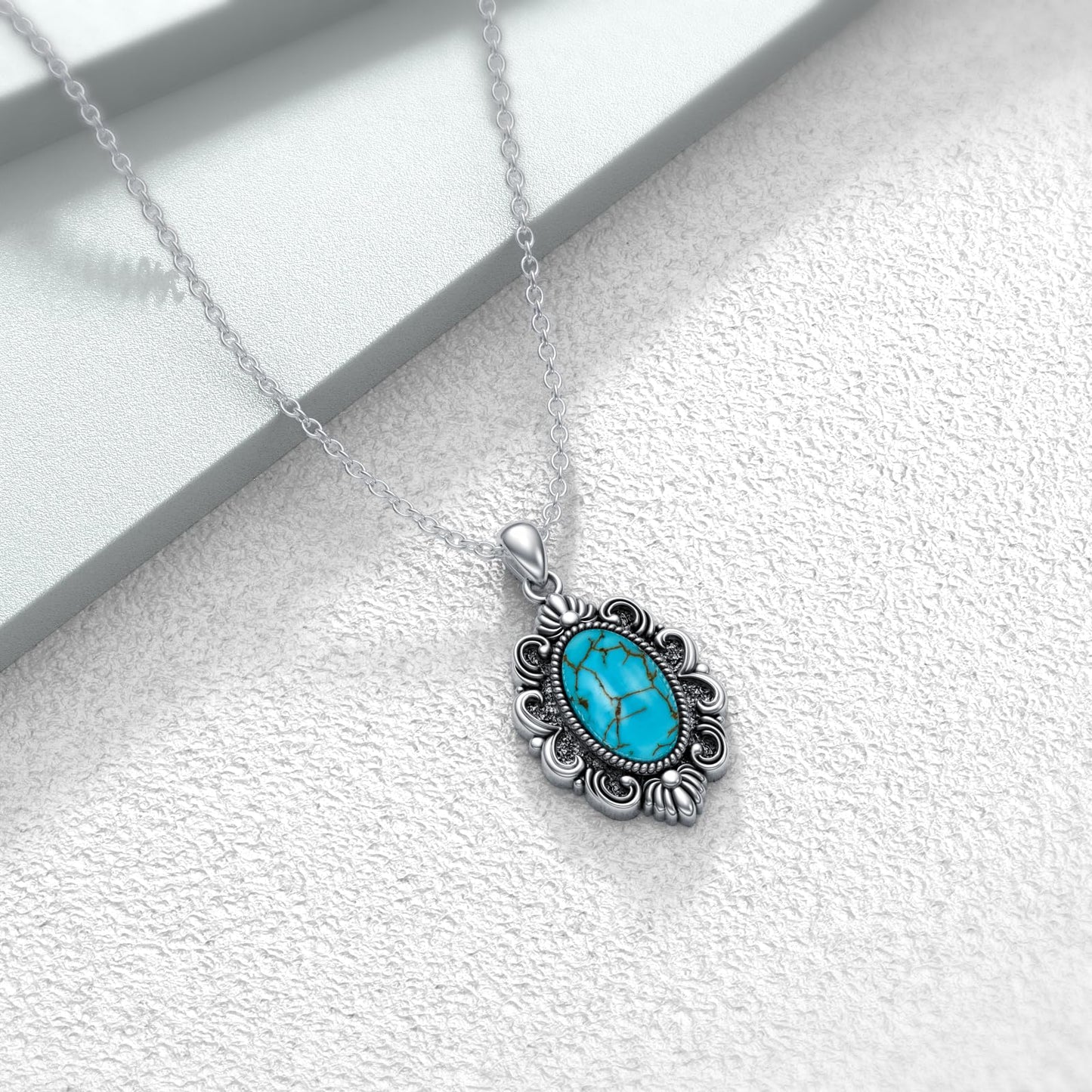 Turquoise Necklace 925 Sterling Silver Natural Turquoise Gemstone Pendant Vintage Bohemian Western Jewelry Gifts for Women