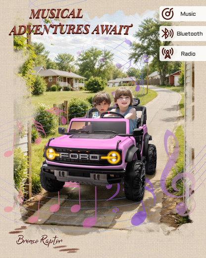 First Ride On 24V Ride on Toys for Big Kids, Licensed Ford Bronco Raptor 2 Seater Ride on Cars with Remote Control, Ride on Truck w/ 4-Wheeler Suspension, 3 Speeds, Led Lights, Bluetooth (24V, Pink) | First Ride On, 24V, for Big Kids, 2 Seater, with Remot