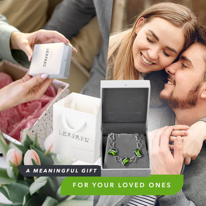 Leafael Infinity Love Heart Link Bracelets, Birthstone or Healing Stone Crystal Bracelet for Women, Silver Tone Jewelry Gifts for Her, 7-inch Chain and 2-inch Extender