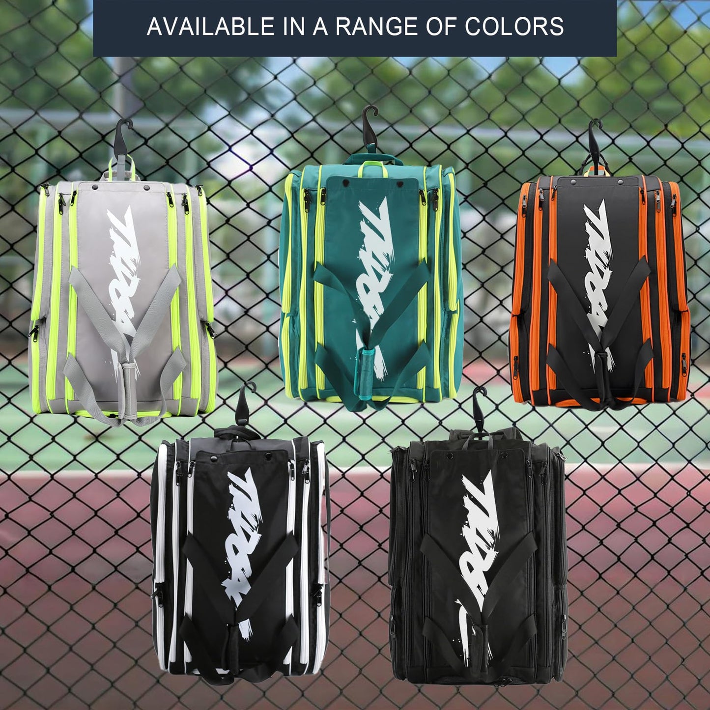 Pickleball Bag - Large Paddle Bag for 4 Paddles & Accessories - Fence Hook, Extra Pockets, Shoe Compartment