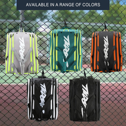 Pickleball Bag - Large Paddle Bag for 4 Paddles & Accessories - Fence Hook, Extra Pockets, Shoe Compartment