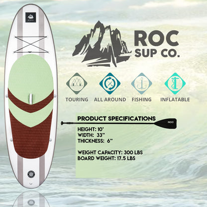 Roc Inflatable Stand Up Paddle Board 10' 6" with Premium SUP Paddle Board Accessories, Wide Stable Design, Non-Slip Comfort Deck for Youth & Adults