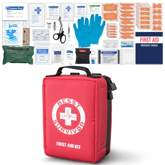 Besst Survivor Premium First Aid Kit - Waterproof Molle Medical Bag with Color-Coded Compartments, with Israeli Bandage, Rescue Blanket & CPR Mask for Home, Car, Hiking, Camping & Outdoor Emergencies